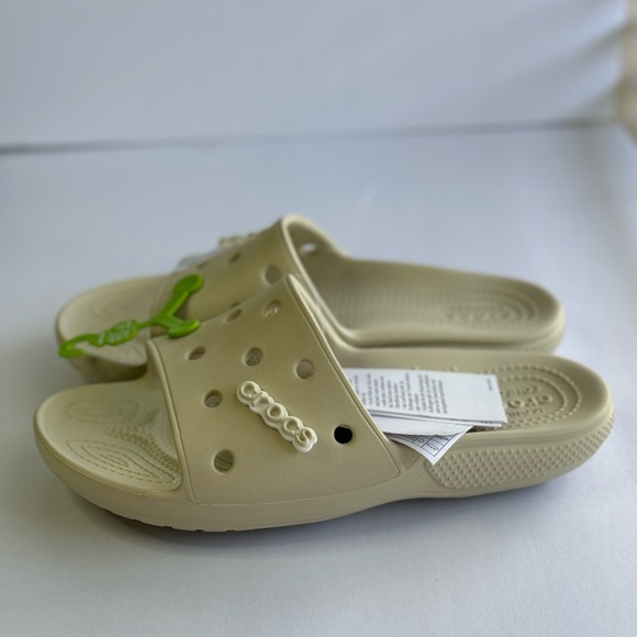 Crocs/classic crocs slide/ women’s 10 / men 8 / Beige / One Charm ￼￼ - Picture 2 of 5
